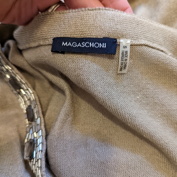 Magaschoni tan beaded neckline silk/cashmere blend tank sweater dress. - Picture 7 of 9